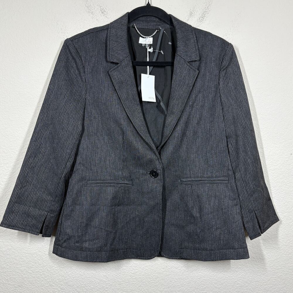 Ecru Womens 8 One Button Single Breasted Blazer Jacket Black Ivory Split Sleeves